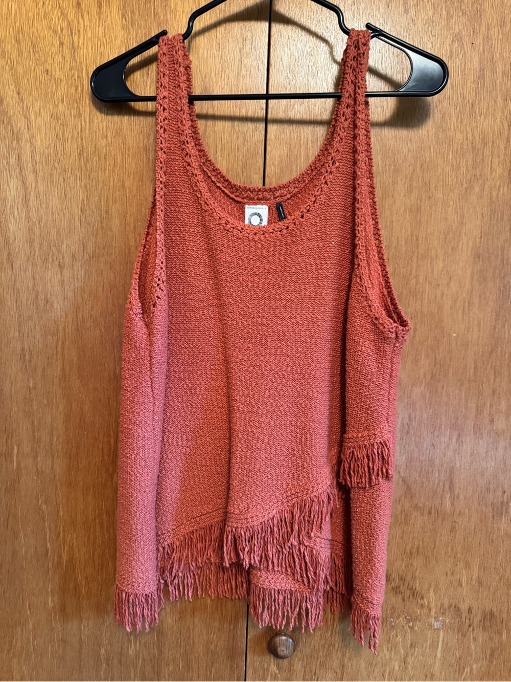 Anthropologie Terra Cotta Open-Knit Fringe Sweater Tank